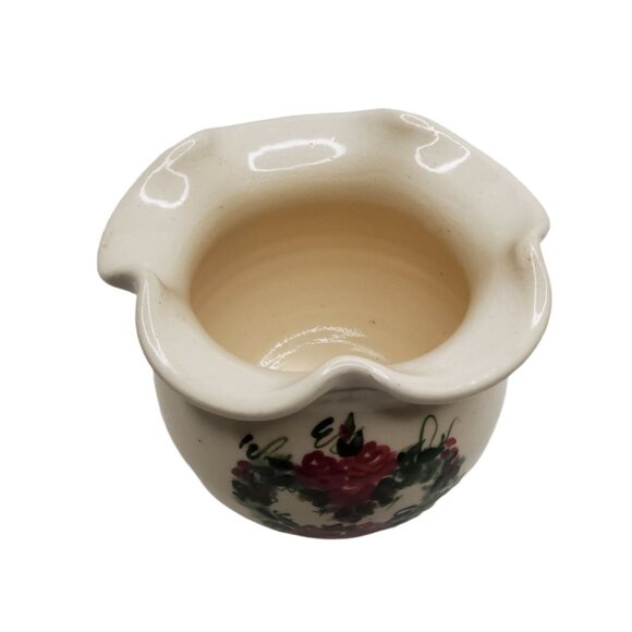 Vintage Heavy hand thrown pottery Planter,Vase beige with ruffle edge rose heart - Picture 12 of 13